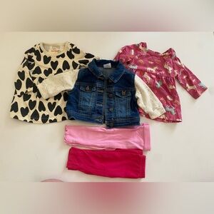 Girly Outfit Set Dress, Jean Jacket, Pants 0-3 M